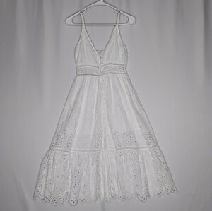Gingham & Heels White Eyelet Dress Womens‎ XS Empire Strappy Button Cottagecore